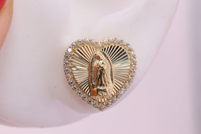 14k Solid Gold Virgin Mary Virgen Maria Lady Guadalupe Earrings G
