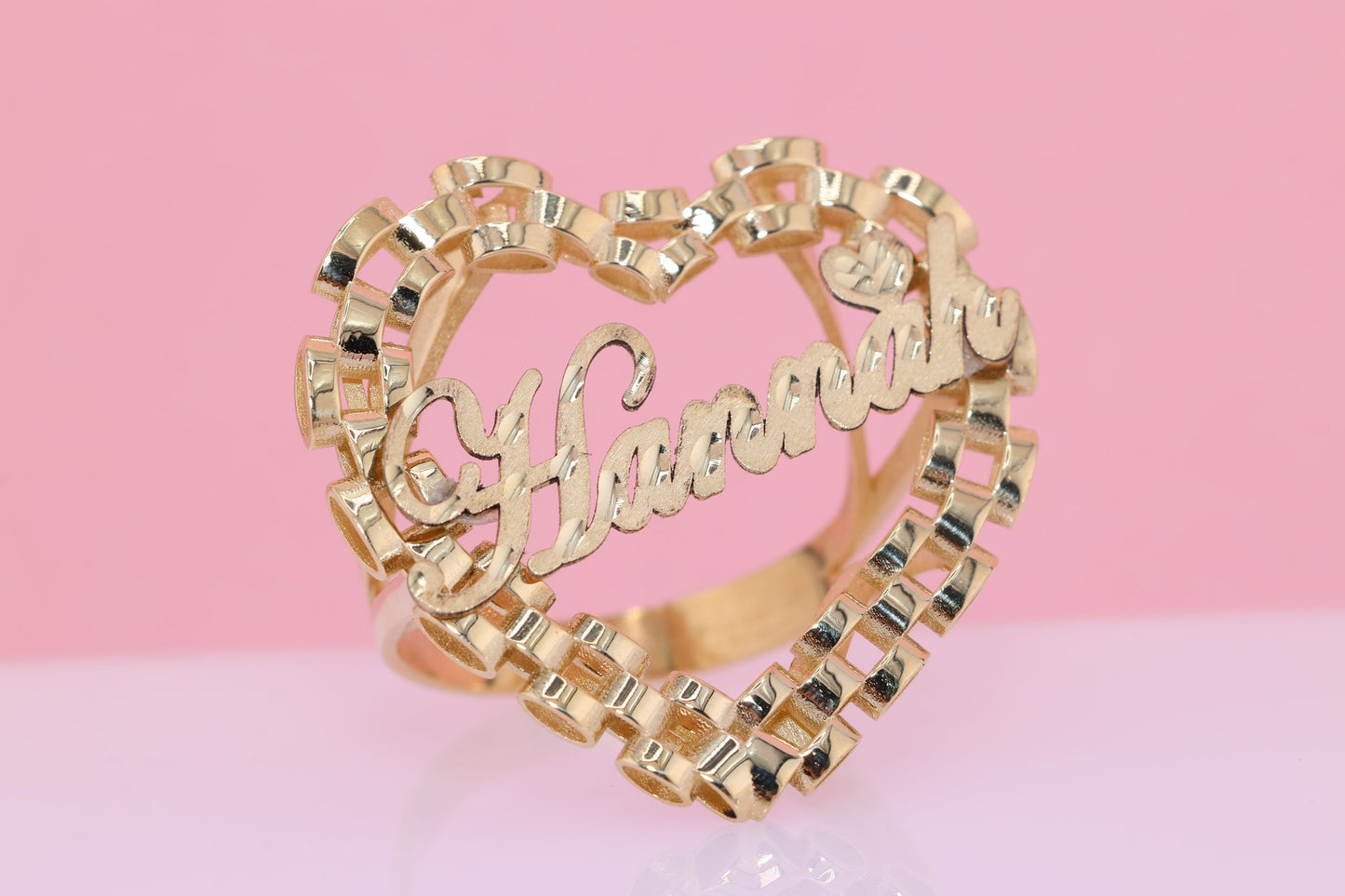 10K Rolex Style Heart Personalized Name Ring