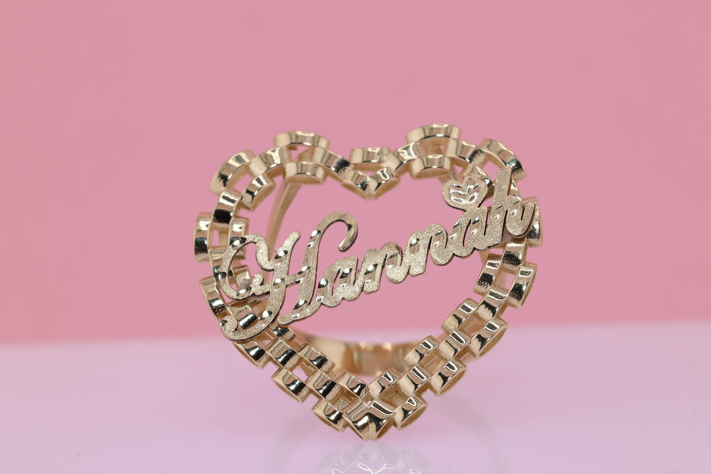 10K Rolex Style Heart Personalized Name Ring
