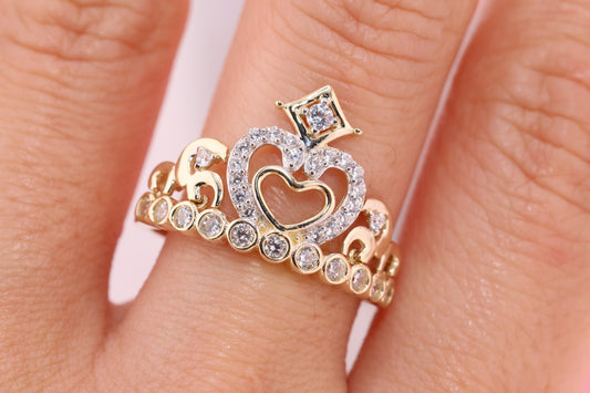 14K Gold 15 Anos Quinceanera Crown Ring EE