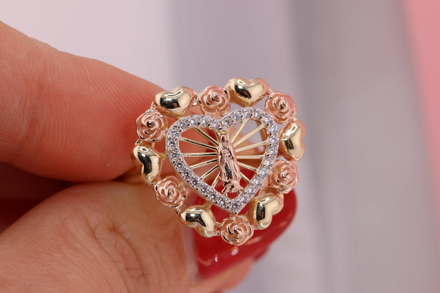 14k Solid Gold Virgin Mary Virgen Maria Lady Guadalupe Ring Y