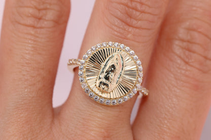 14k Solid Gold Virgin Mary Virgen Maria Lady Guadalupe Ring W