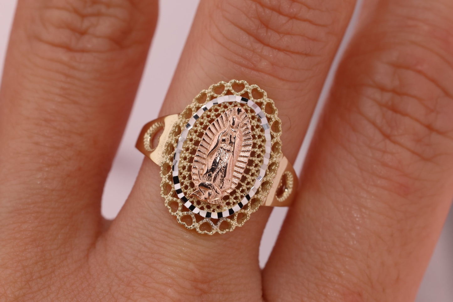 14k Solid Gold Virgin Mary Virgen Maria Lady Guadalupe Ring V