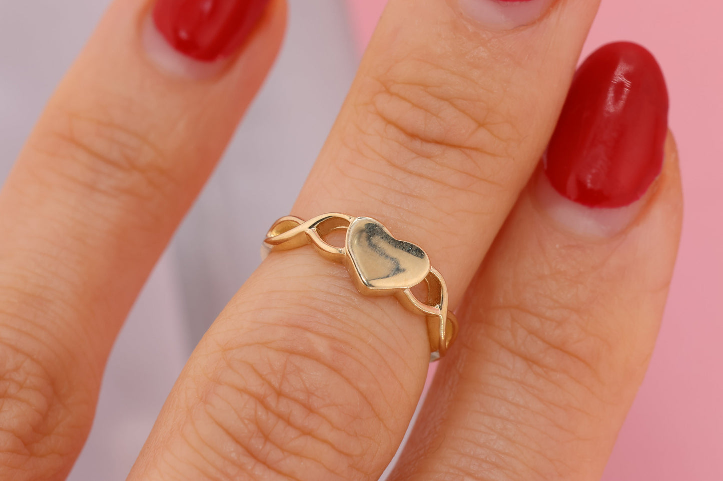 14k Gold Heart CZ Mid/Toe Ring Adjustable Band A