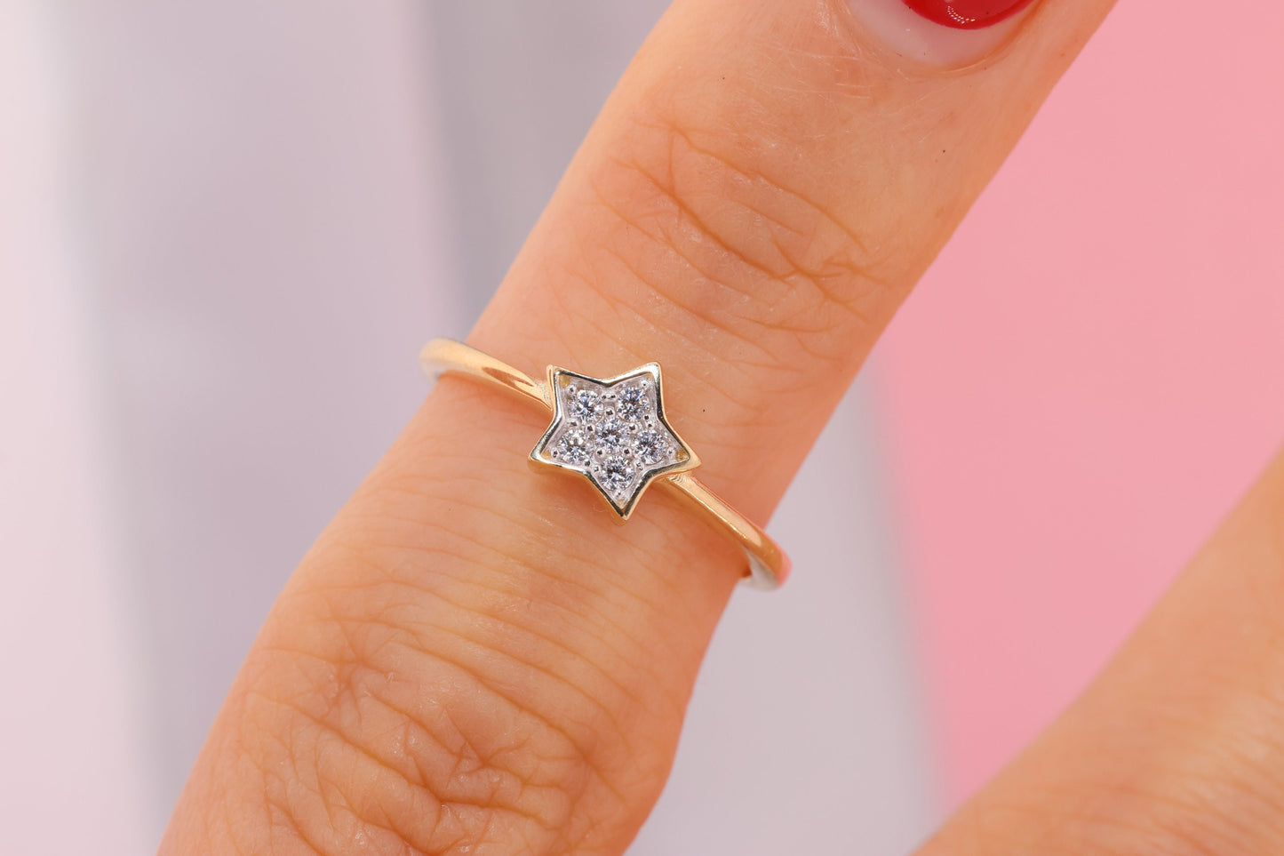 Solid 14k Yellow Gold Star Midi Knuckle Ring