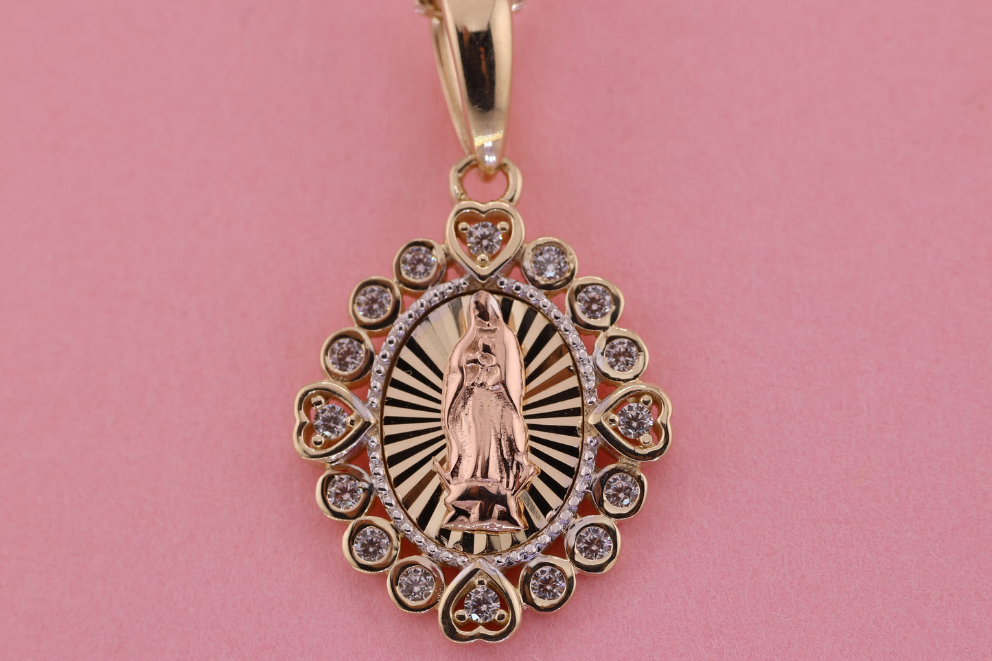 14k Solid Gold Virgin Mary Virgen Maria Lady Guadalupe Pendant K