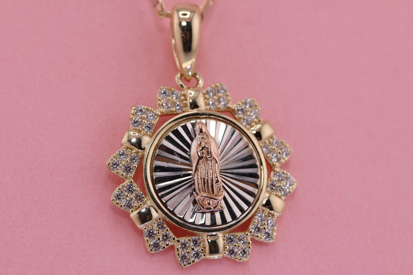 14k Solid Gold Virgin Mary Virgen Maria Lady Guadalupe Pendant I
