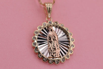 14k Solid Gold Virgin Mary Virgen Maria Lady Guadalupe Pendant H