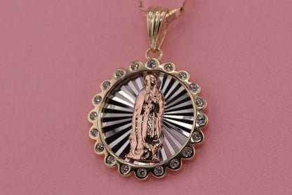 14k Solid Gold Virgin Mary Virgen Maria Lady Guadalupe Pendant H
