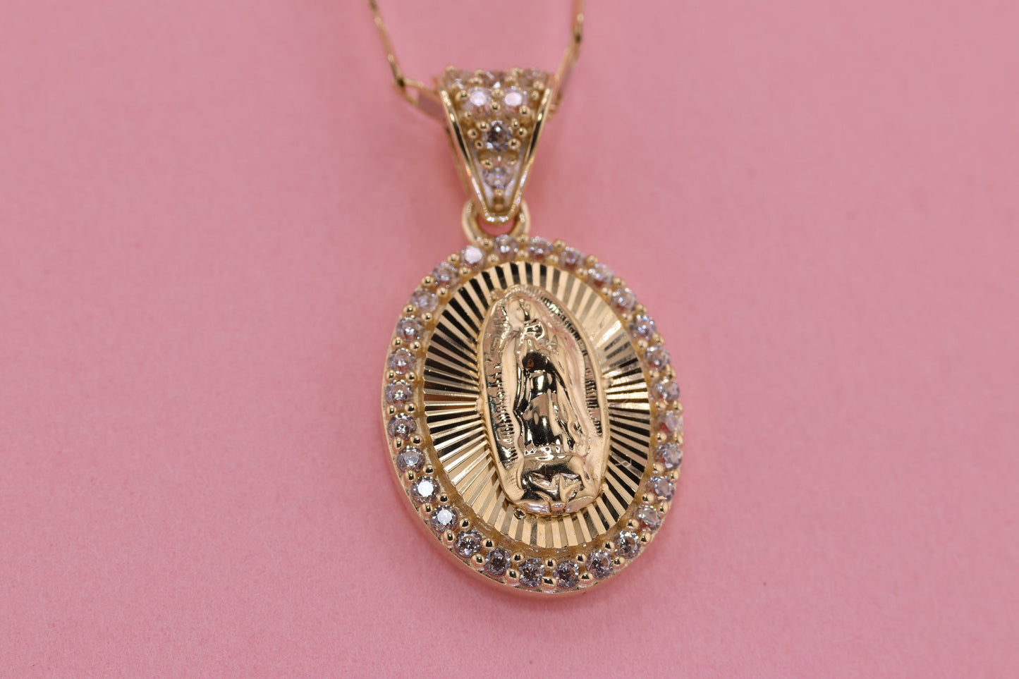 14k Solid Gold Virgin Mary Virgen Maria Lady Guadalupe Pendant D