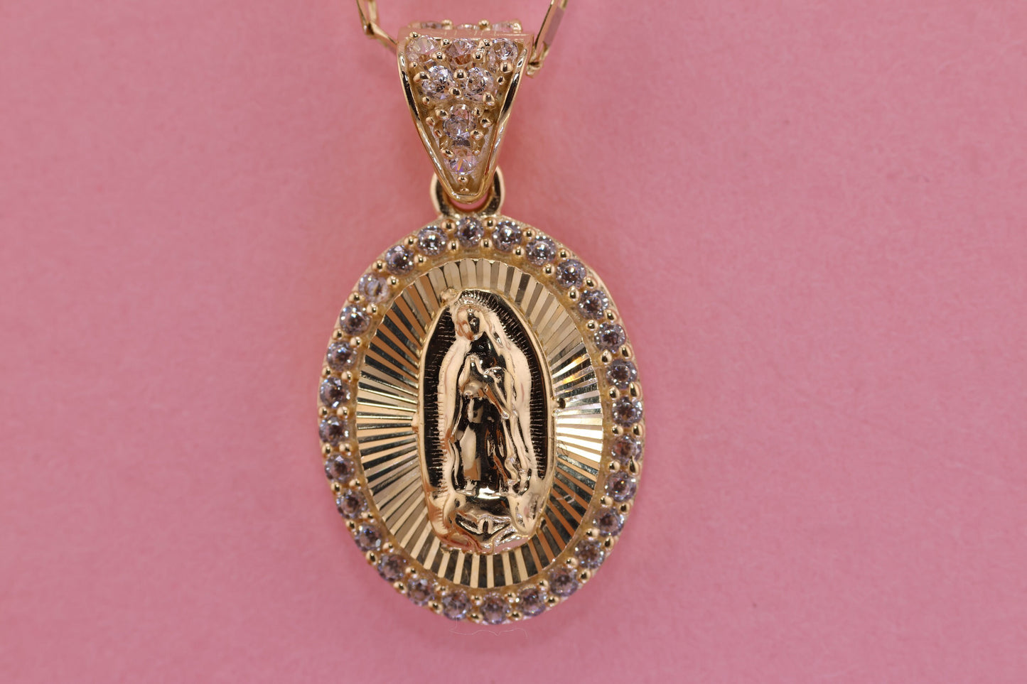 14k Solid Gold Virgin Mary Virgen Maria Lady Guadalupe Pendant D