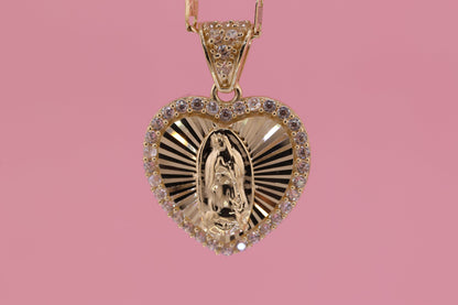14k Solid Gold Virgin Mary Virgen Maria Lady Guadalupe Pendant C