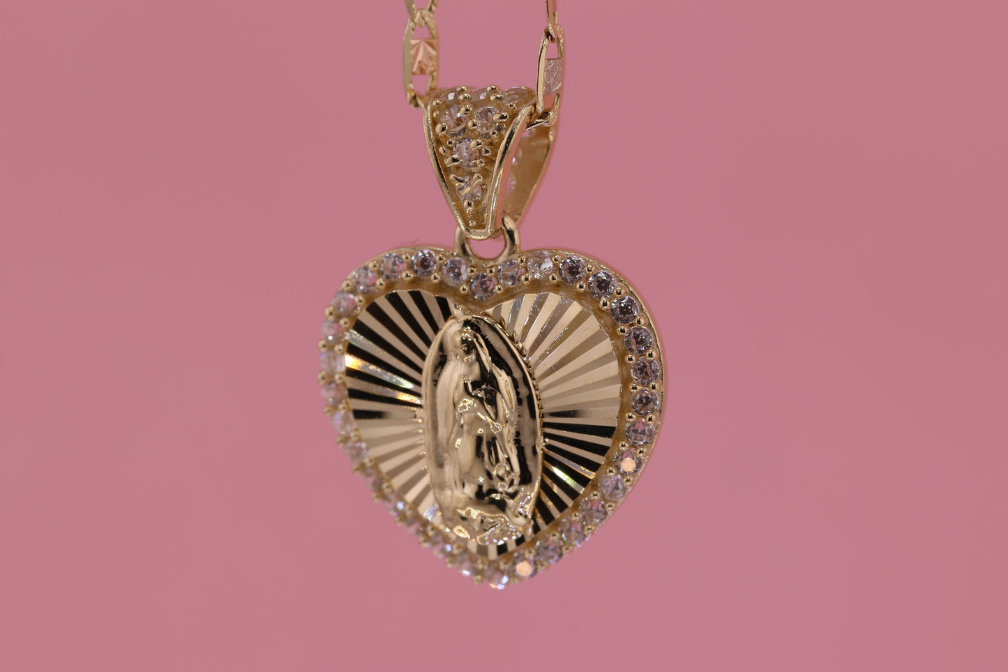 14k Solid Gold Virgin Mary Virgen Maria Lady Guadalupe Pendant C