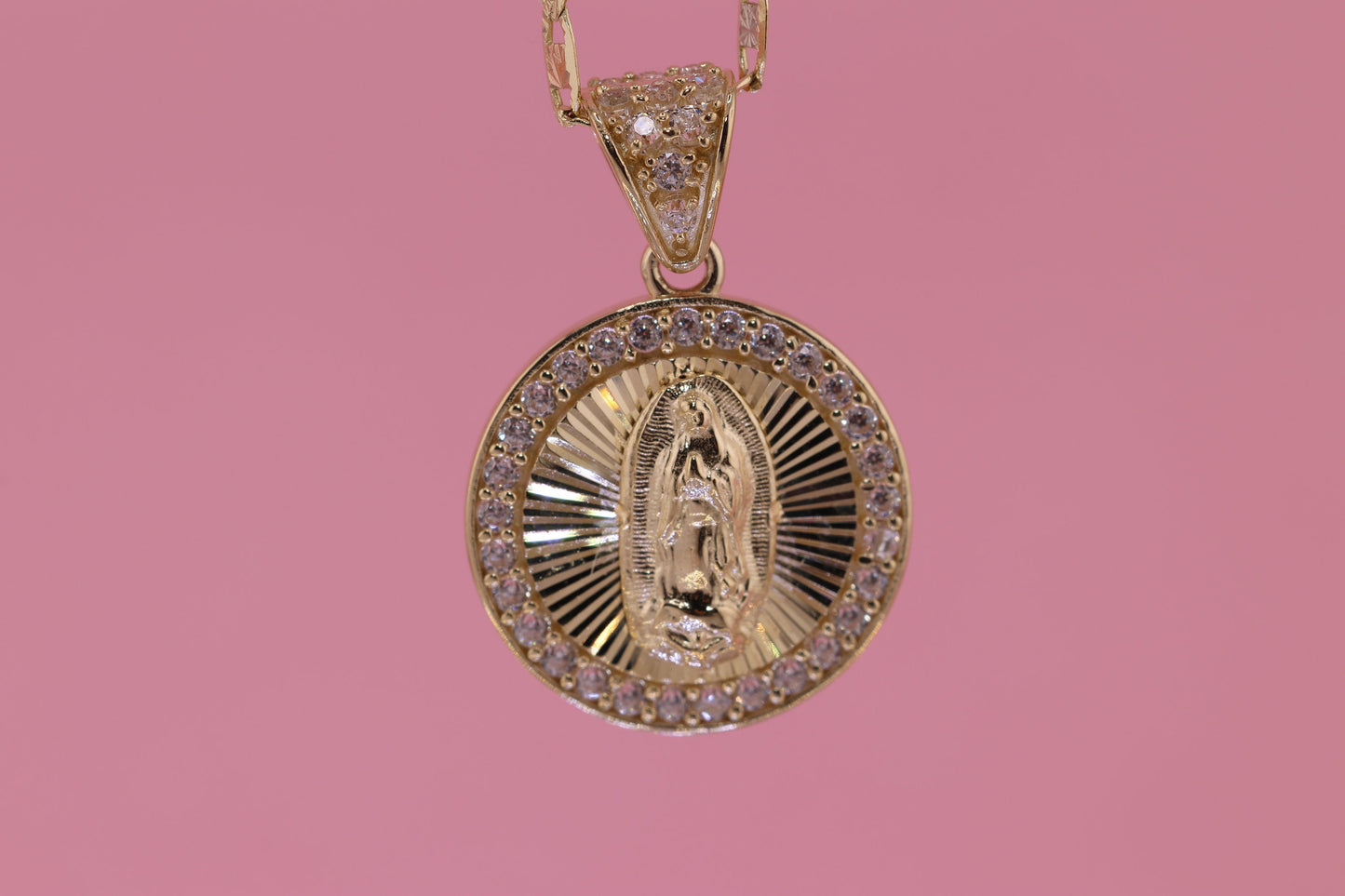 14k Solid Gold Virgin Mary Virgen Maria Lady Guadalupe Pendant L