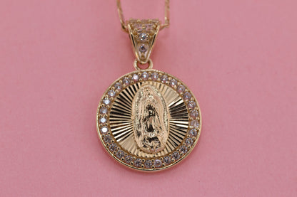 14k Solid Gold Virgin Mary Virgen Maria Lady Guadalupe Pendant M