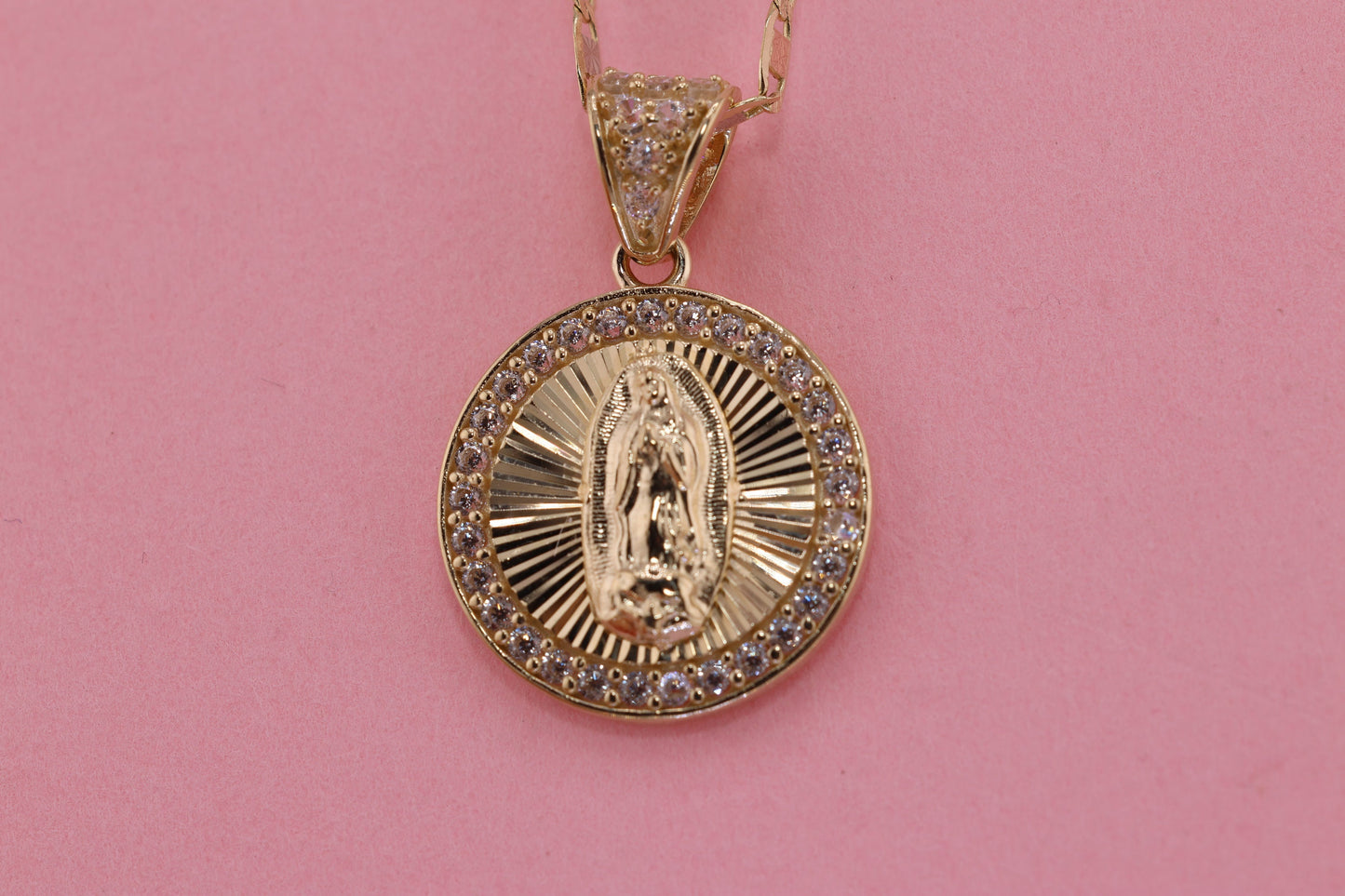 14k Solid Gold Virgin Mary Virgen Maria Lady Guadalupe Pendant M