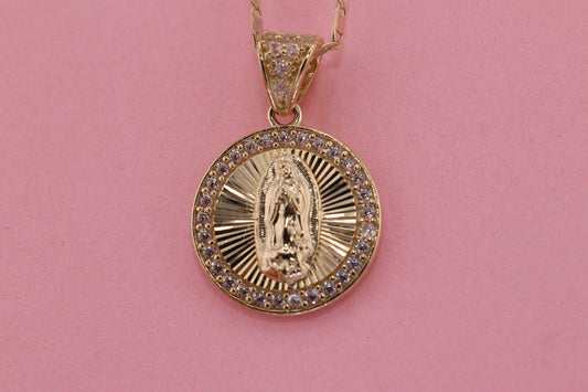 14k Solid Gold Virgin Mary Virgen Maria Lady Guadalupe Pendant M