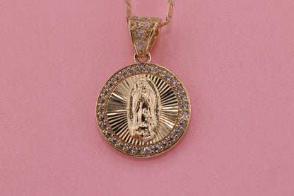 14k Solid Gold Virgin Mary Virgen Maria Lady Guadalupe Pendant L