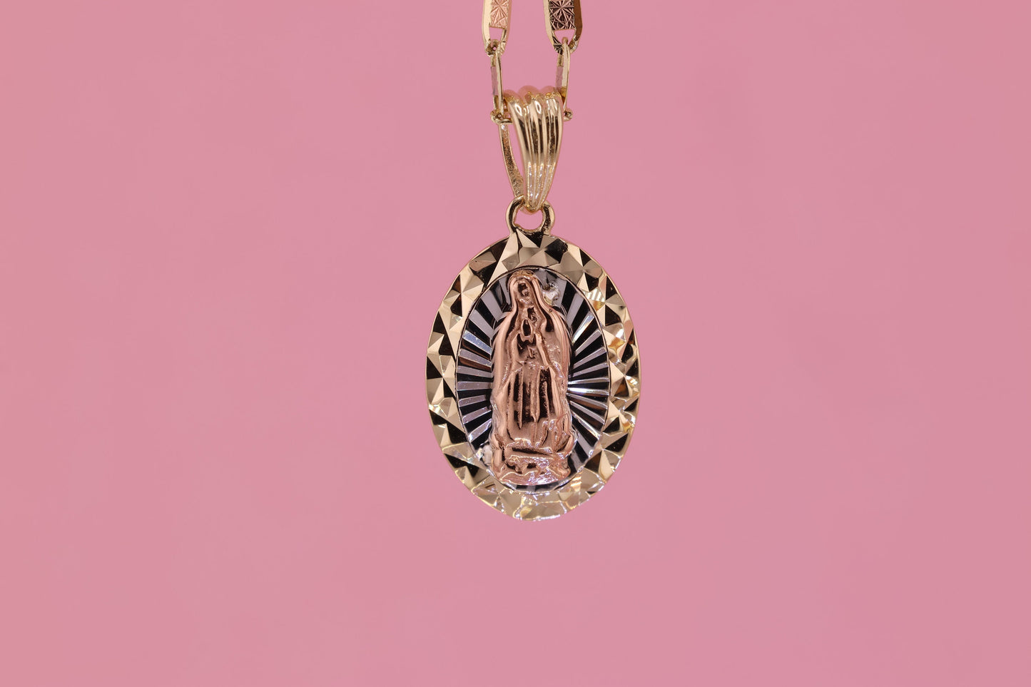 14k Solid Gold Virgin Mary Virgen Maria Lady Guadalupe Pendant B