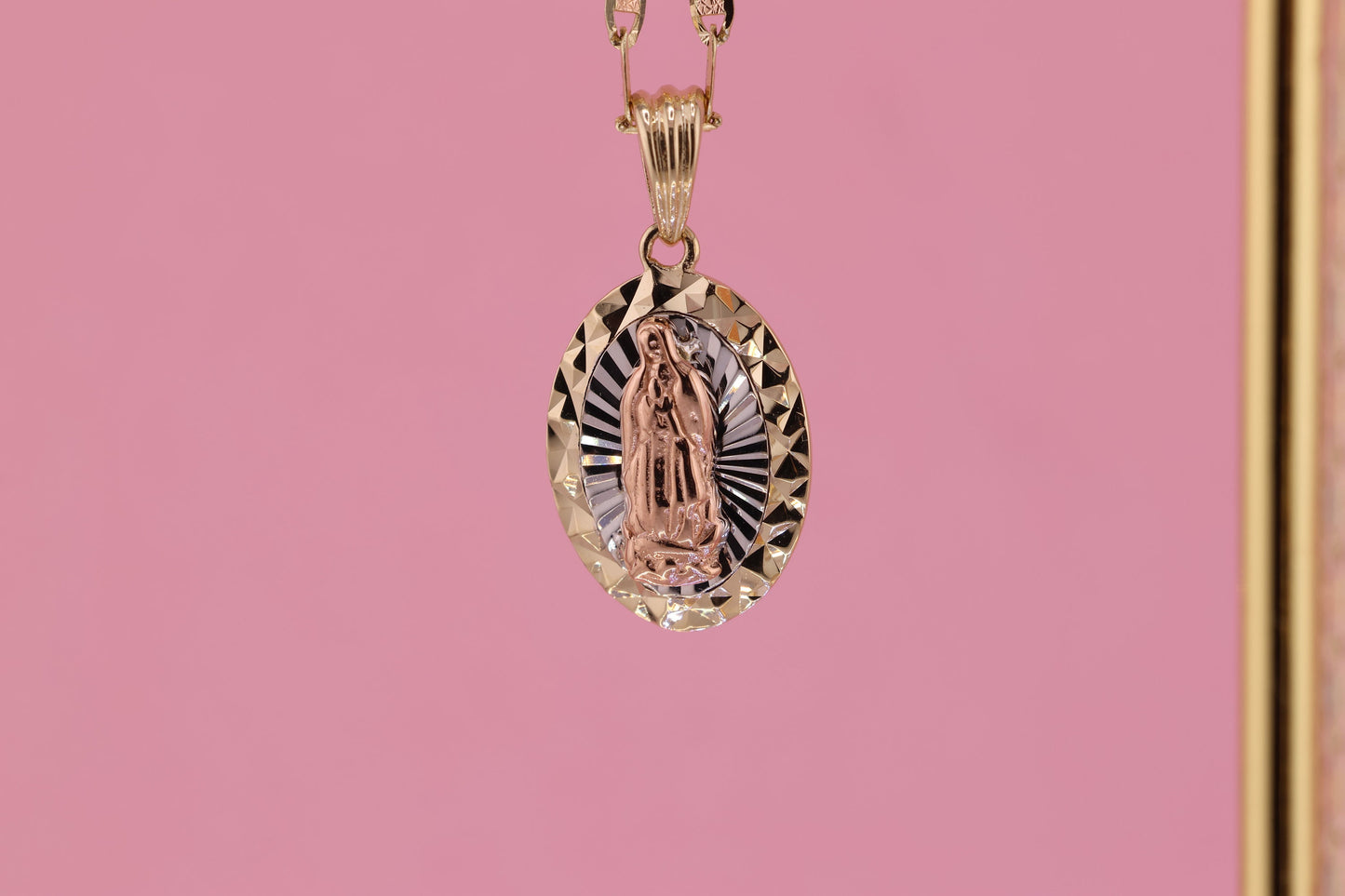 14k Solid Gold Virgin Mary Virgen Maria Lady Guadalupe Pendant B