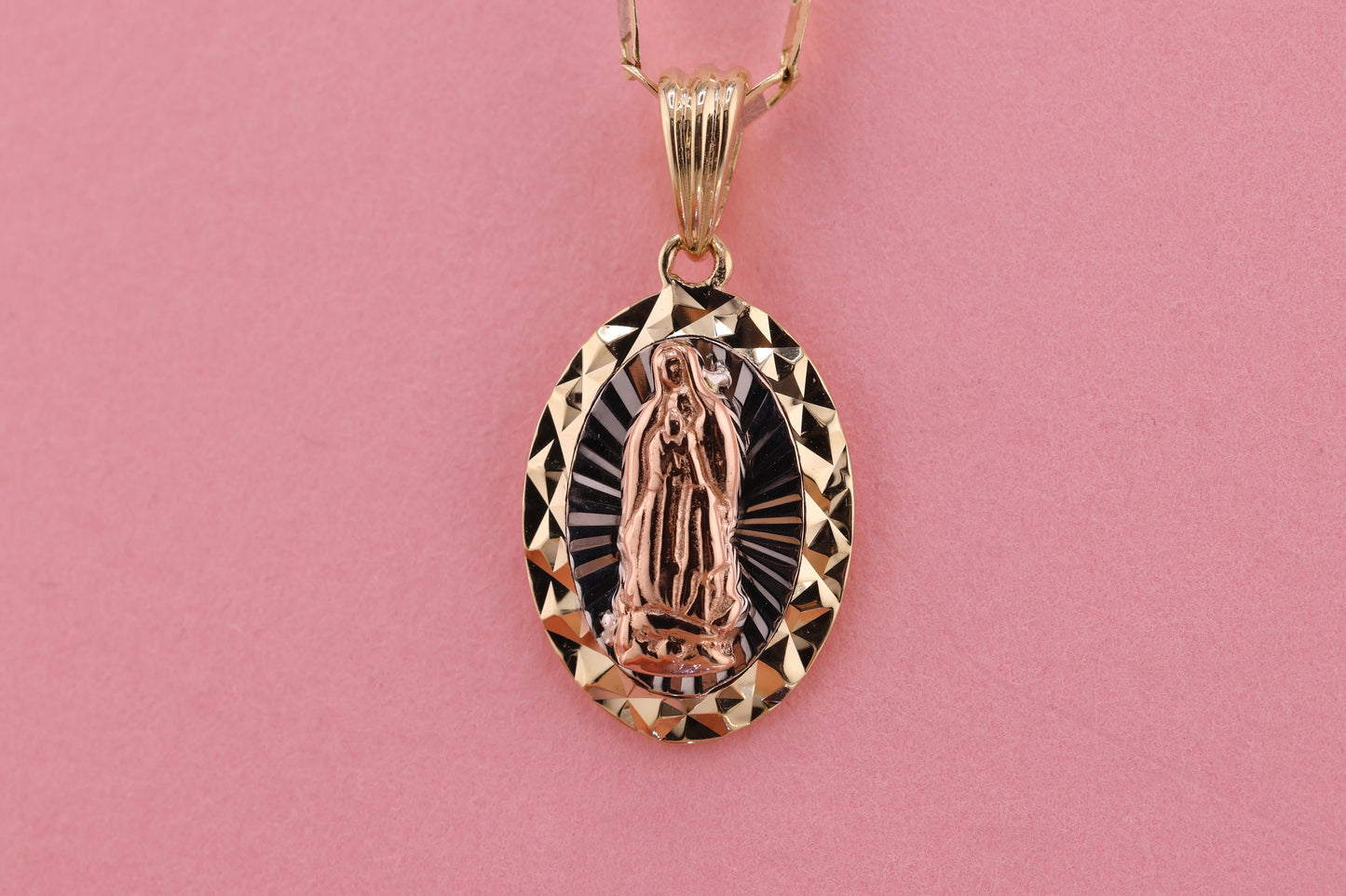 14k Solid Gold Virgin Mary Virgen Maria Lady Guadalupe Pendant B