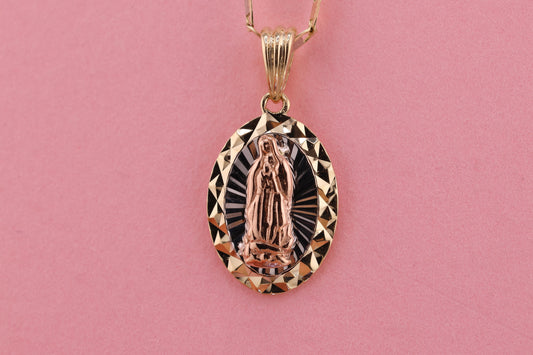 14k Solid Gold Virgin Mary Virgen Maria Lady Guadalupe Pendant B