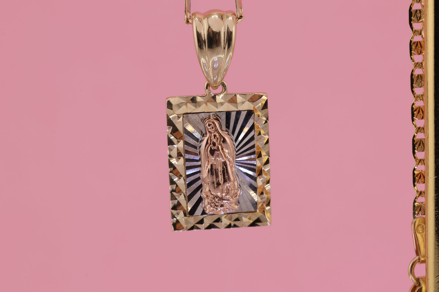 14k Solid Gold Virgin Mary Virgen Maria Lady Guadalupe Pendant A