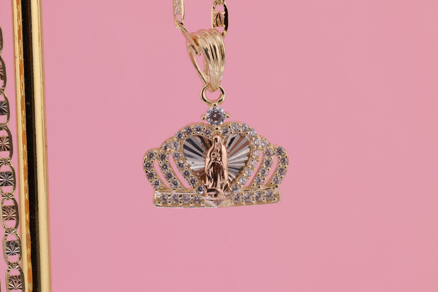 14k Solid Gold Tiny Virgin Mary Virgen Maria Lady Guadalupe Pendant