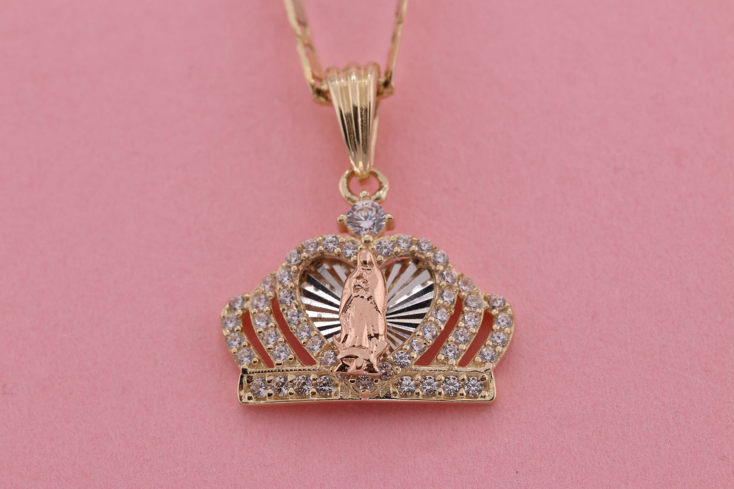 14k Solid Gold Tiny Virgin Mary Virgen Maria Lady Guadalupe Pendant