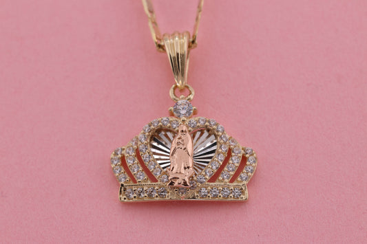 14k Solid Gold Tiny Virgin Mary Virgen Maria Lady Guadalupe Pendant