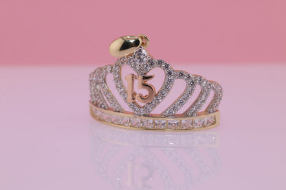 14K Gold 15 Anos Quinceanera Crown Pendant C