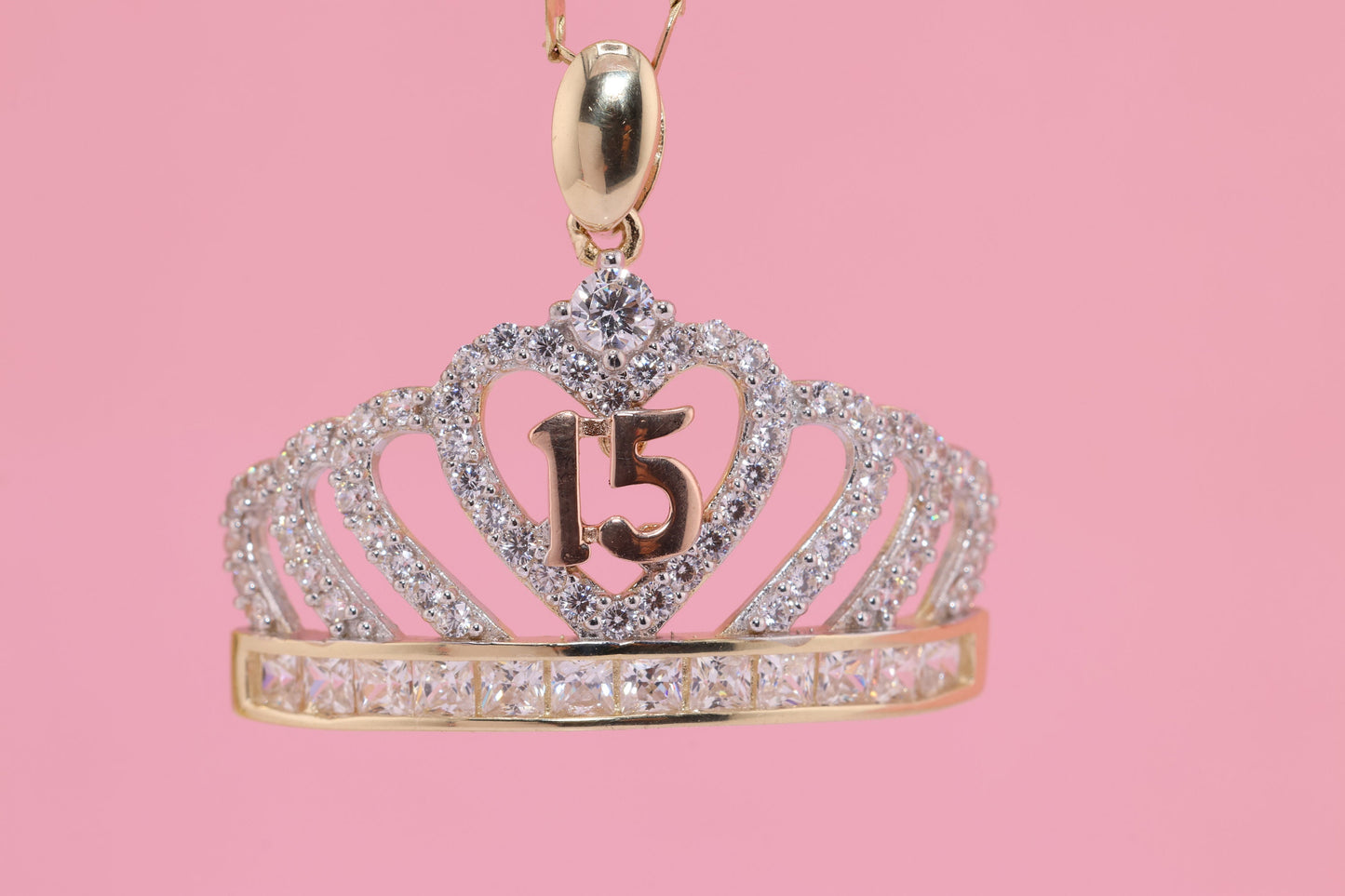 14K Gold 15 Anos Quinceanera Crown Pendant C