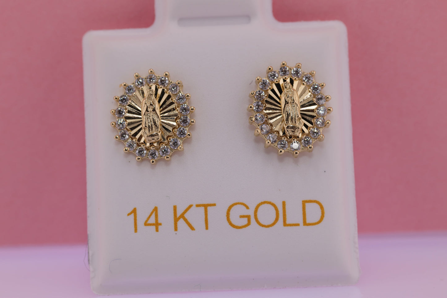 14K Gold Gold Virgin Mary Virgen Maria Lady Guadalupe Screw-back Earrings