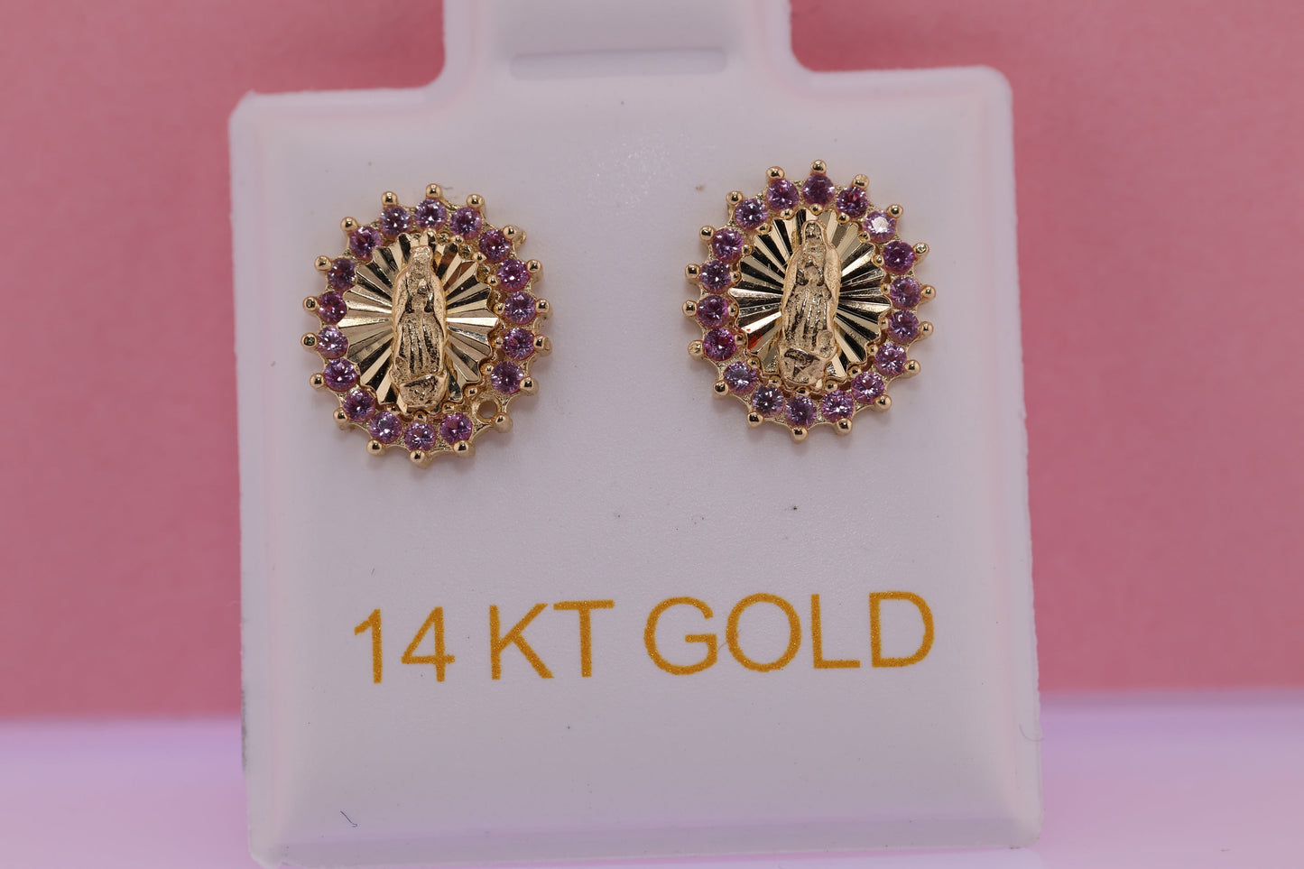 14K Gold Gold Virgin Mary Virgen Maria Lady Guadalupe Screw-back Earrings