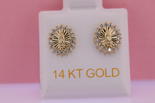 14K Gold Gold Virgin Mary Virgen Maria Lady Guadalupe Screw-back Earrings