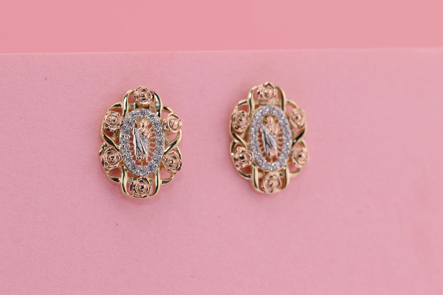14k Solid Gold Virgin Mary Virgen Maria Lady Guadalupe Earrings F