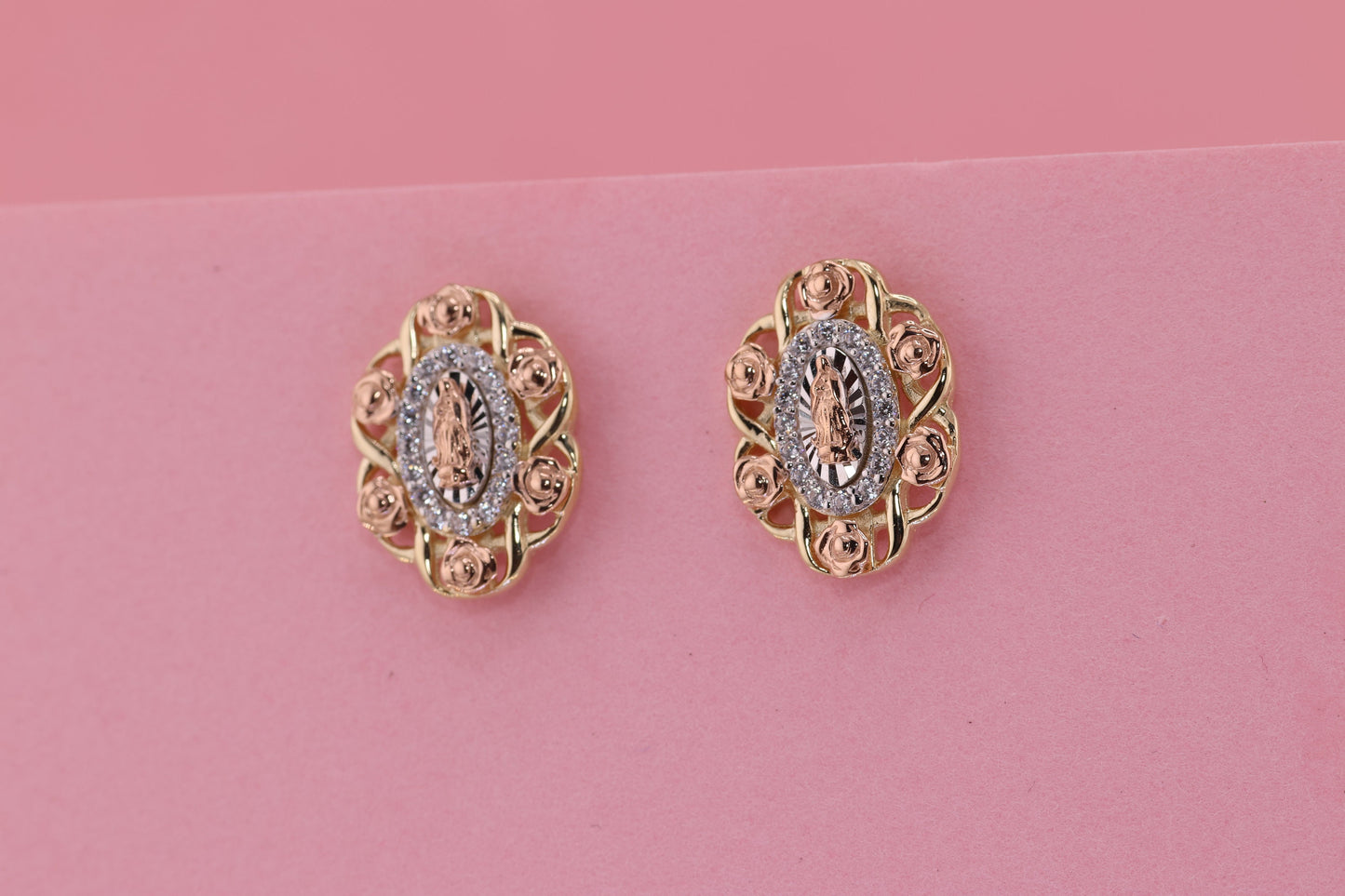 14k Solid Gold Virgin Mary Virgen Maria Lady Guadalupe Earrings F