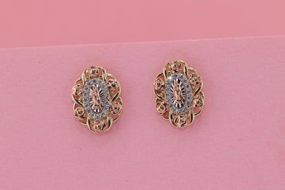 14k Solid Gold Virgin Mary Virgen Maria Lady Guadalupe Earrings F