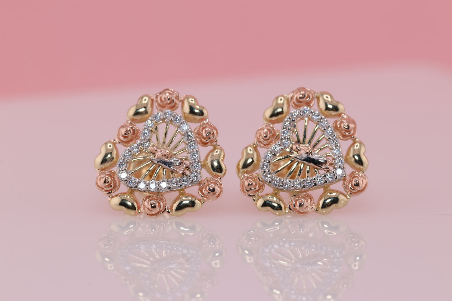 14k Solid Gold Virgin Mary Virgen Maria Lady Guadalupe Earrings E