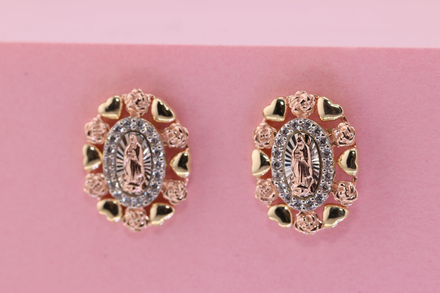 14k Solid Gold Virgin Mary Virgen Maria Lady Guadalupe Earrings D