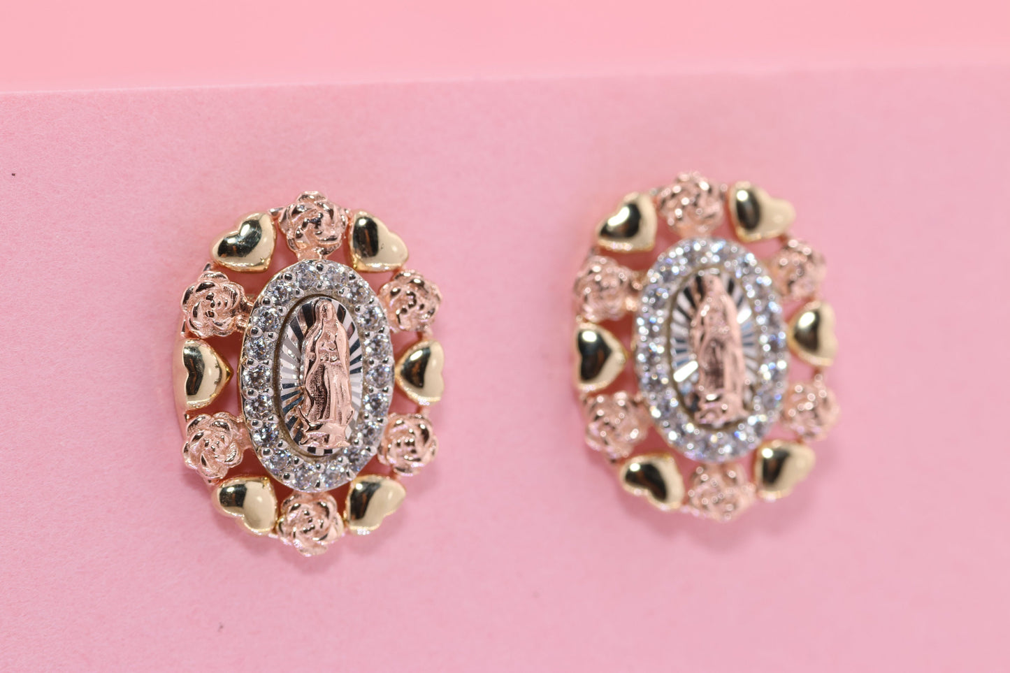 14k Solid Gold Virgin Mary Virgen Maria Lady Guadalupe Earrings D