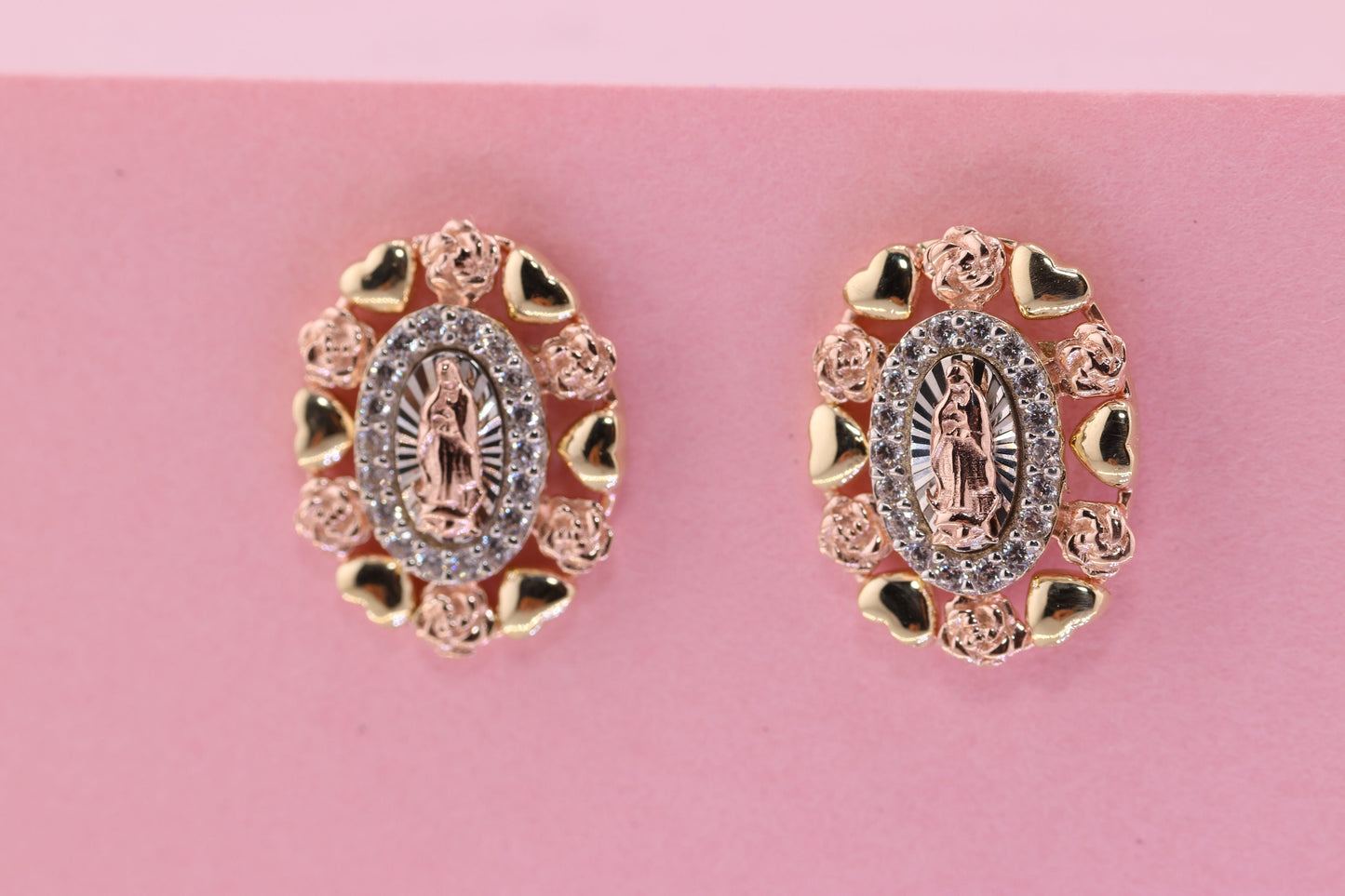 14k Solid Gold Virgin Mary Virgen Maria Lady Guadalupe Earrings D