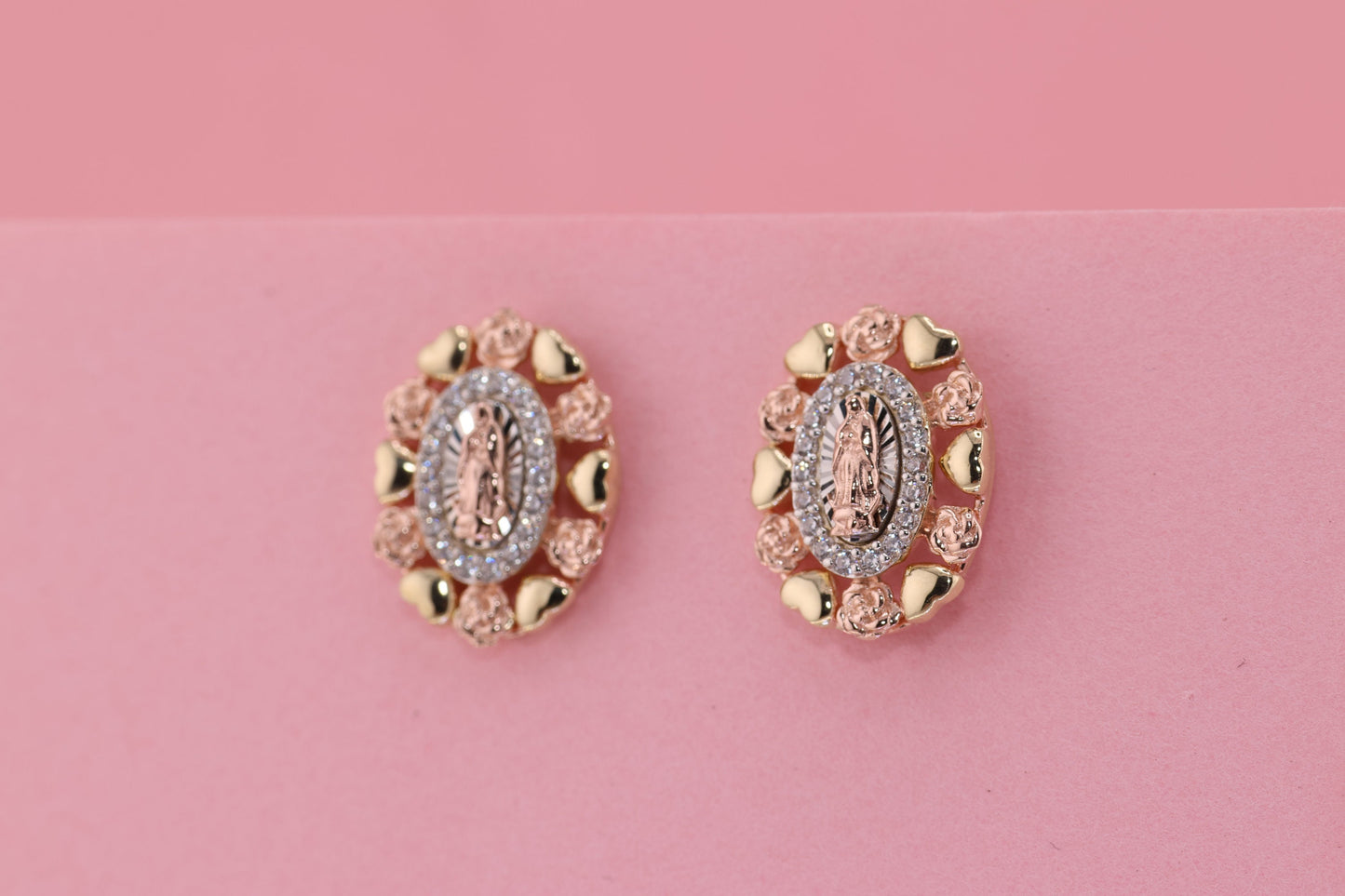 14k Solid Gold Virgin Mary Virgen Maria Lady Guadalupe Earrings D