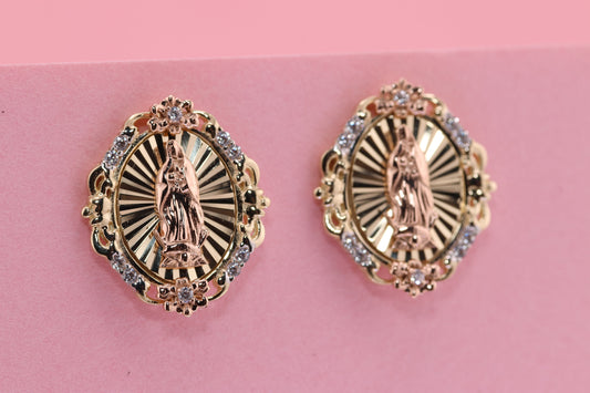 14k Solid Gold Virgin Mary Virgen Maria Lady Guadalupe Earrings C