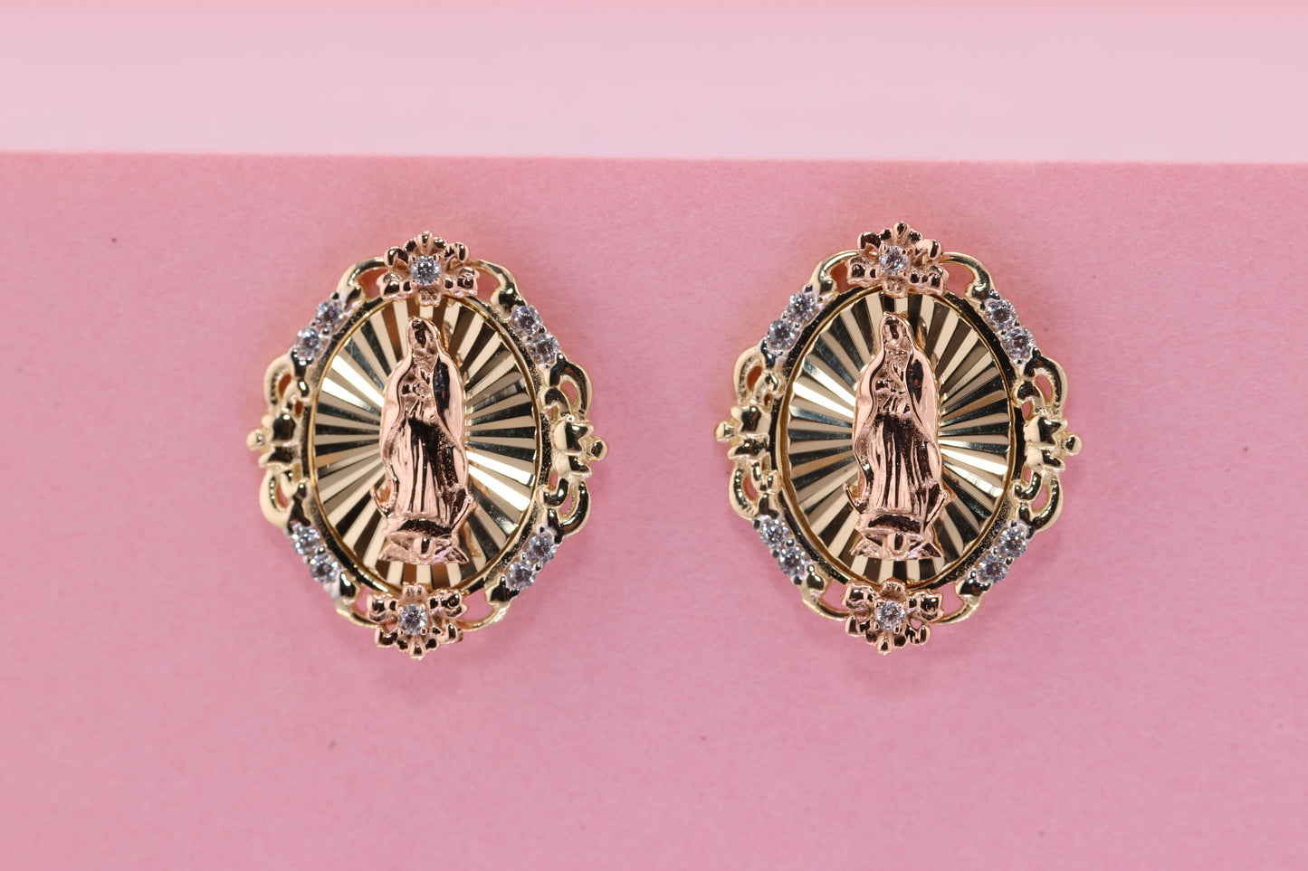 14k Solid Gold Virgin Mary Virgen Maria Lady Guadalupe Earrings C