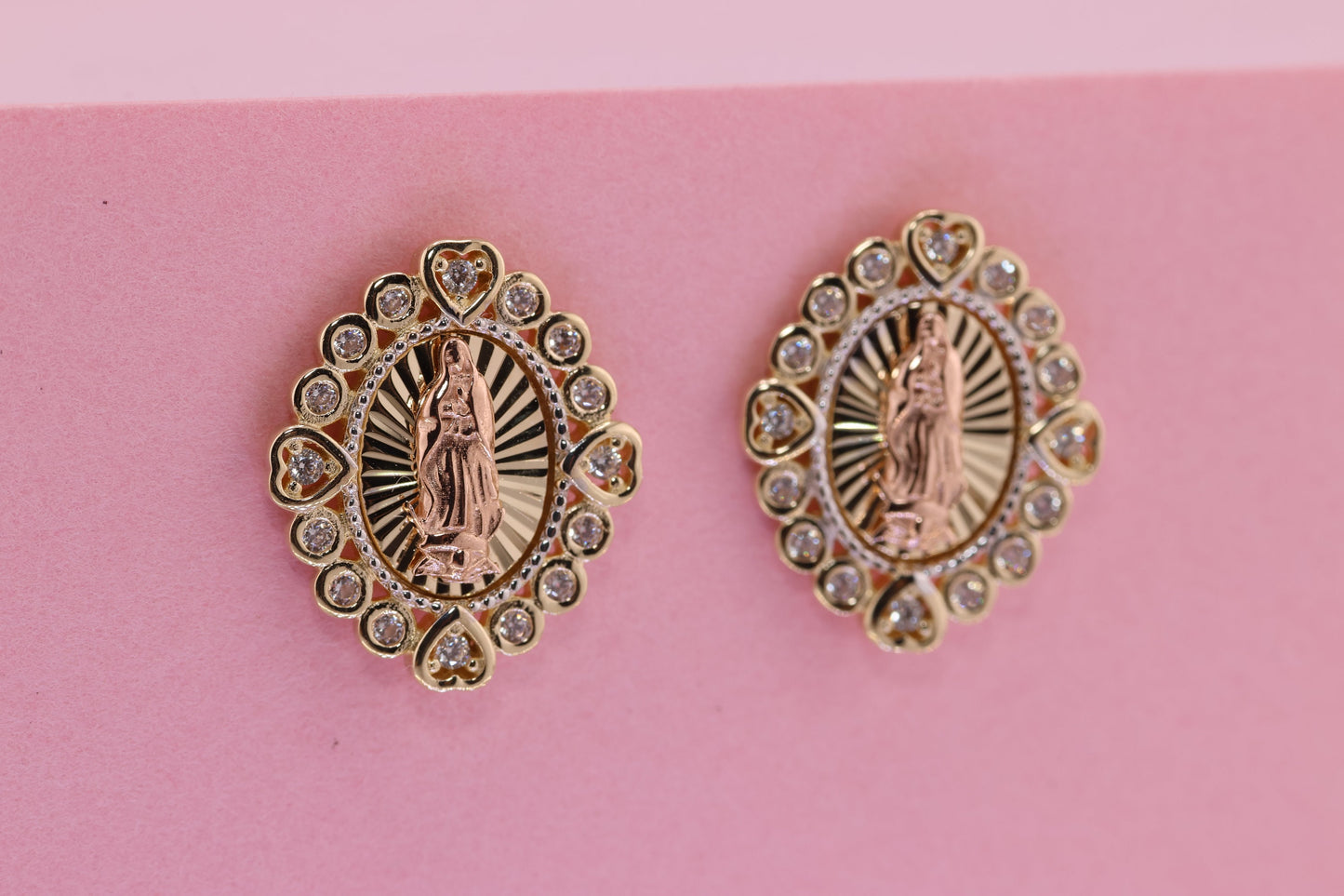 14k Solid Gold Virgin Mary Virgen Maria Lady Guadalupe Earrings B
