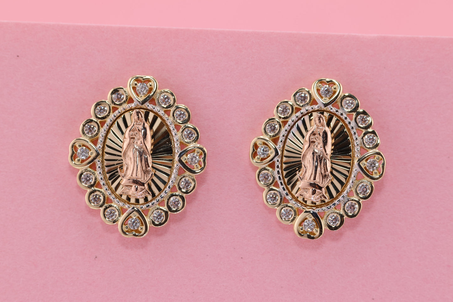 14k Solid Gold Virgin Mary Virgen Maria Lady Guadalupe Earrings B
