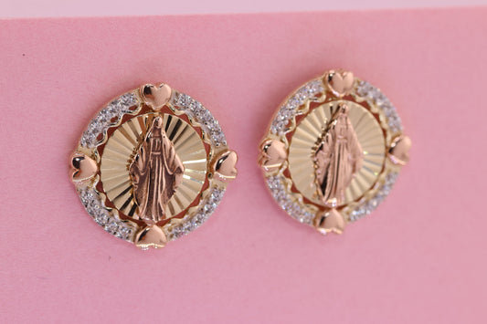14k Solid Gold Virgin Mary Virgen Maria Lady Guadalupe Earrings A