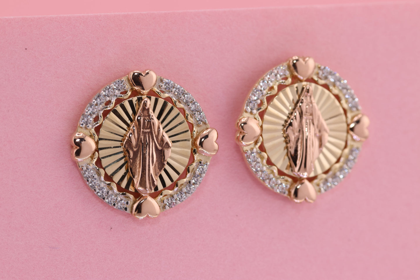 14k Solid Gold Virgin Mary Virgen Maria Lady Guadalupe Earrings A