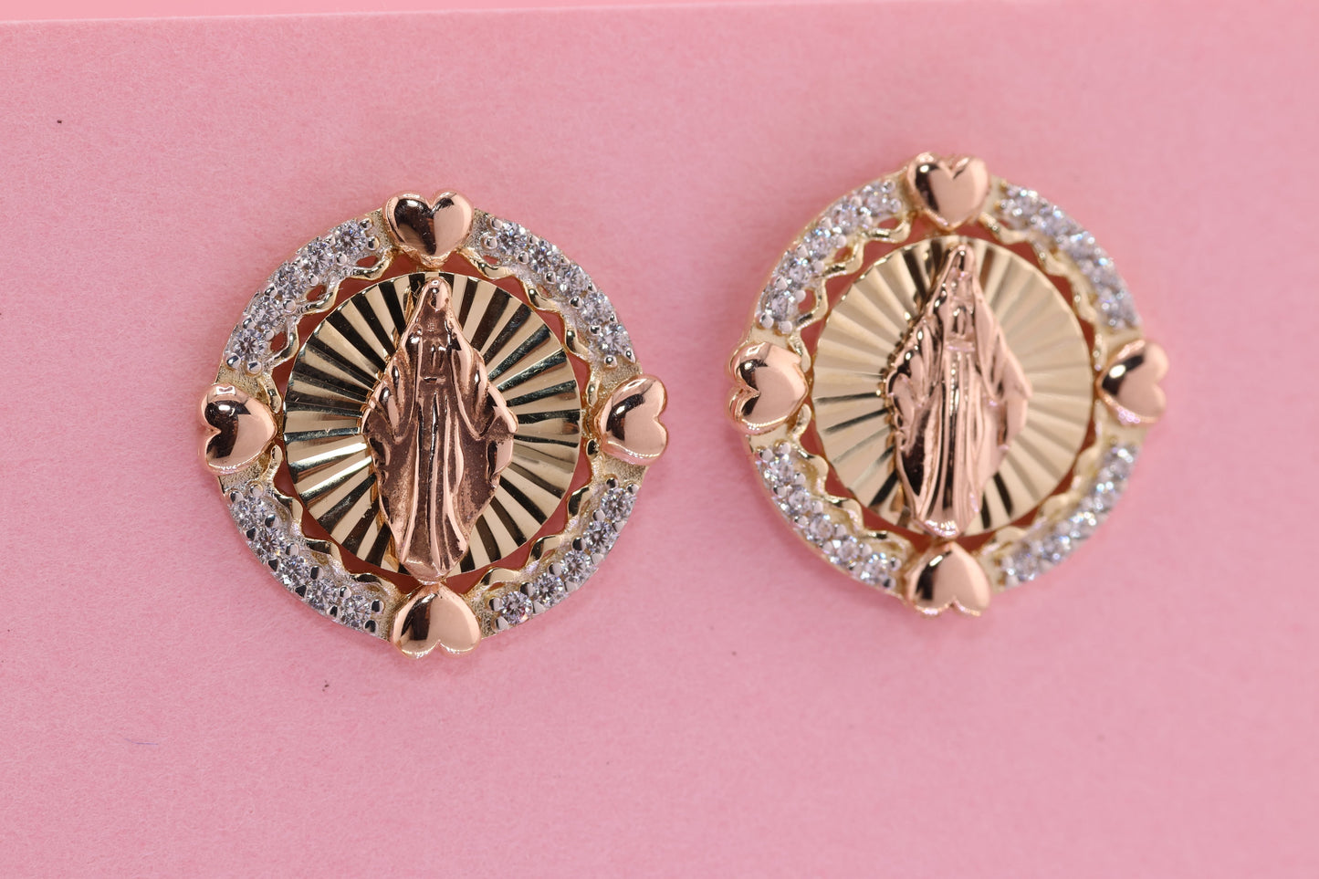 14k Solid Gold Virgin Mary Virgen Maria Lady Guadalupe Earrings A